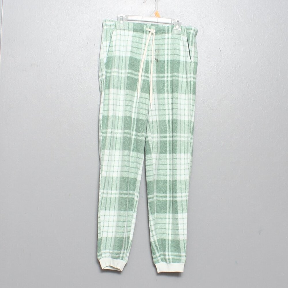 Aerie NWT geeen white plaid viscose fleece pajama jogger pants